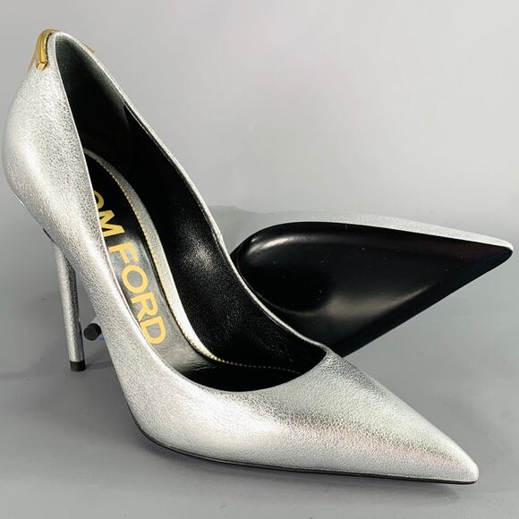 TOM FORD Size 8 Silver Gold Sheepskin Leather Metallic Pointed Toe Heels Pumps - Picture 5 of 10